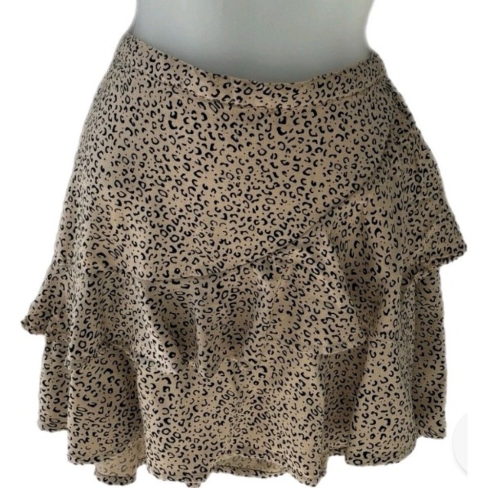 Japna Leopard Print Ruffle Mini Skirt Tan Black Tiered Animal Print 31548 NWT